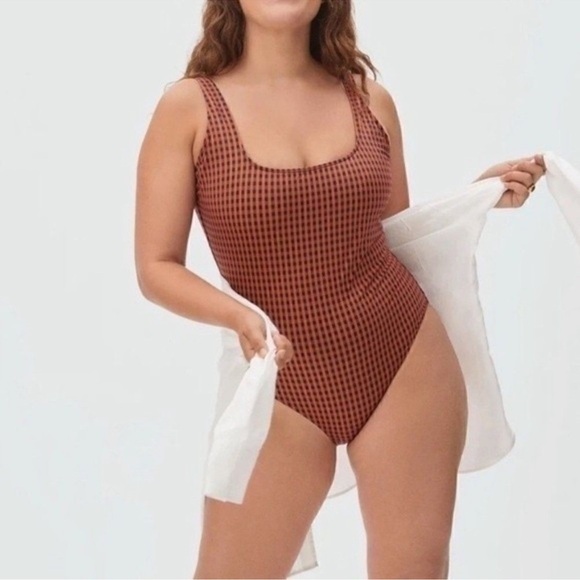 NWOT Everlane Gingham Square Neck Pattern One Piece Swim Large - Picture 1 of 9